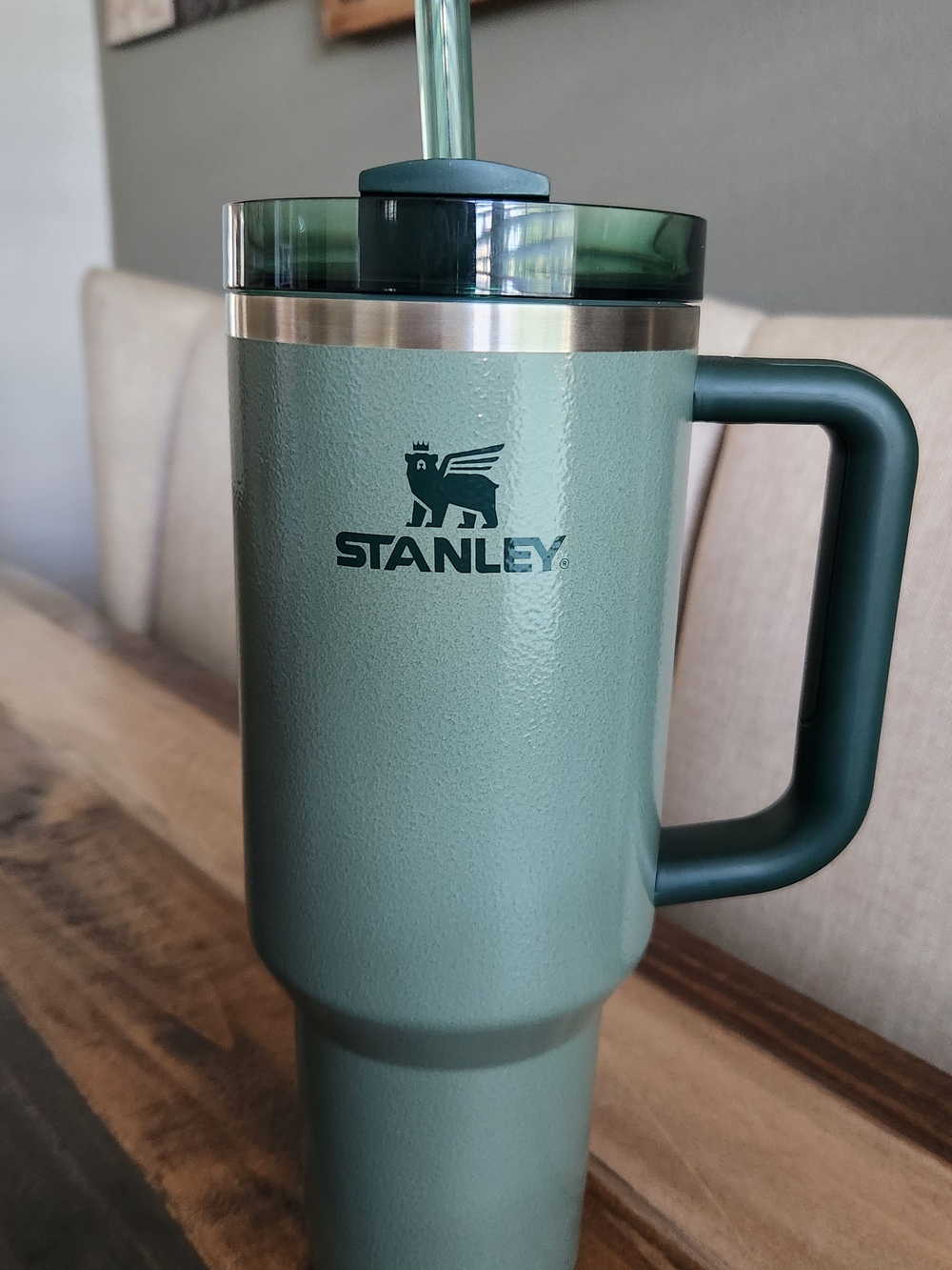Stanley Matte Hammer Tone Green Travel Tumbler with Handle and Straw NWOT